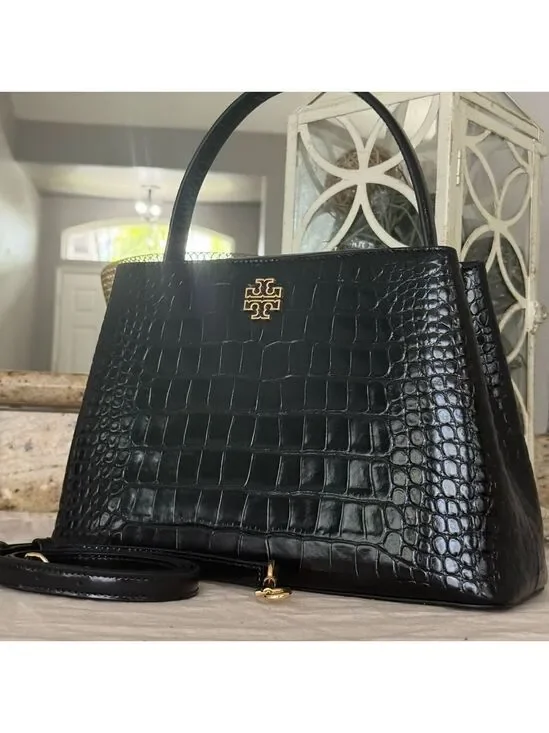 New 850!+ Tory Burch Britten Embossed Small Satchel/Crossbody Bag 141043 Black
