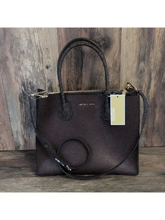 Michael Kors Mercer Large Mocha Leather PVC Bag Tote Satchel Crossbody NWT