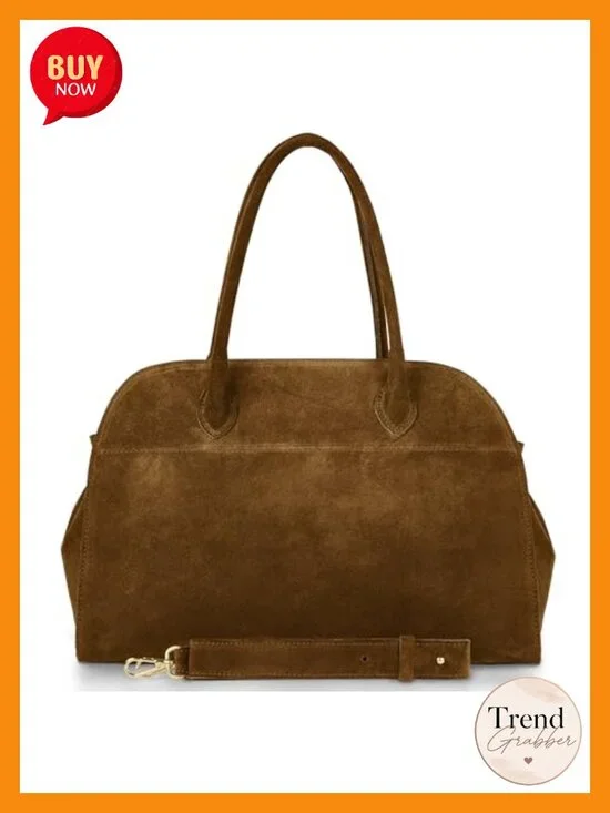 Genuine Suede Top-Handle Satchel Purse with Zip Closure & Detachable Strap