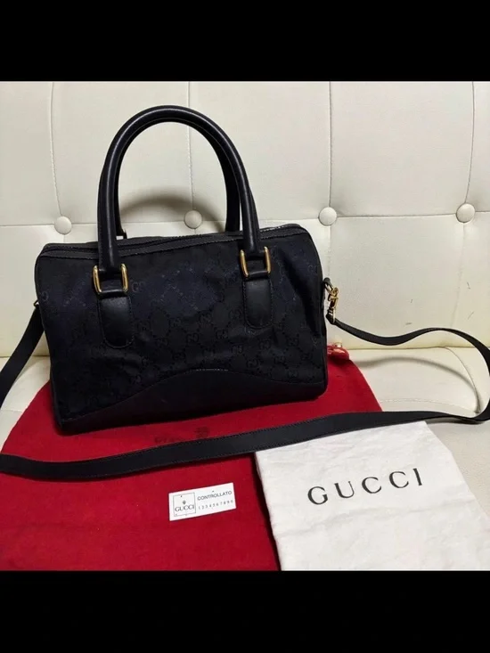 Gucci Black GG Canvas Top-Handle Shoulder Bag