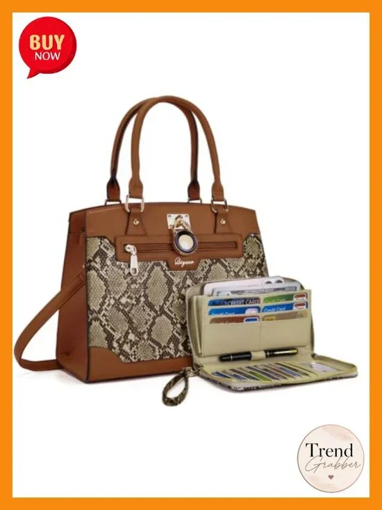 Vegan Leather RFID Satchel Tote Set with Wallet 3-Piece Top Handle
