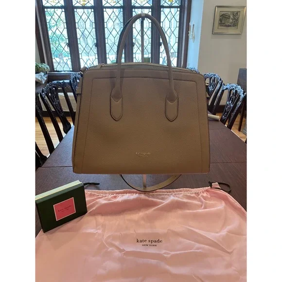 Kate Spade New York Knott Large Pebbled‎ Leather Satchel Taupe Beige Handbag