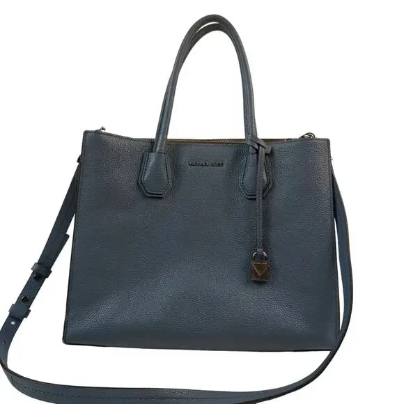 Michael Kors Mercer Leather‎ Satchel Handle Removable Strap Light Blue