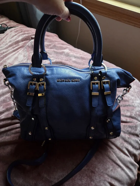 Michael Kors Blue Bedford Belted Medium Satchel