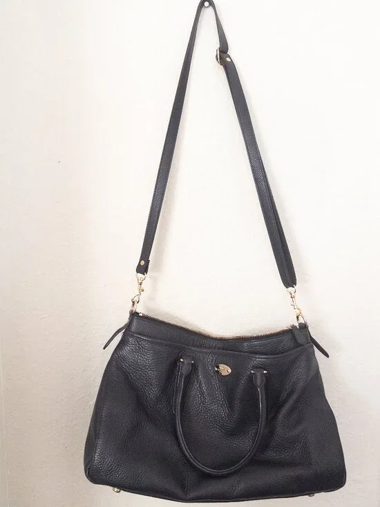 COACH Morgan Satchel Midnight/Navy Pebble leather with handle and long strap
