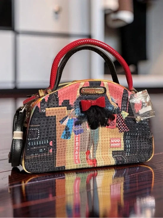 Nicole Lee NWOT Novelty Retro Multi-Color Top-Handle Satchel Crossbody (P249)