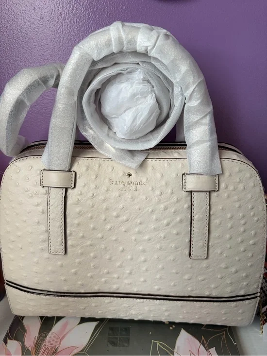 Kate Spade Cream Ostrich-Embossed Dome Satchel