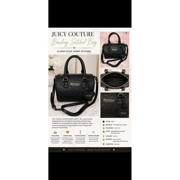 used Juicy couture famed satchel/crossbody  licorice Bag Purse Bowling Hollywood