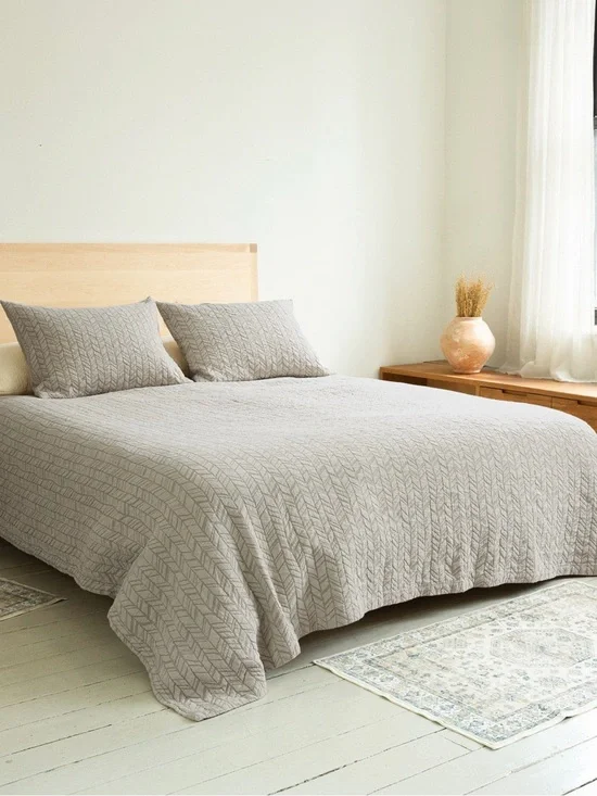 Avocado Herringbone 3-Piece Organic Cotton  Coverlet Set