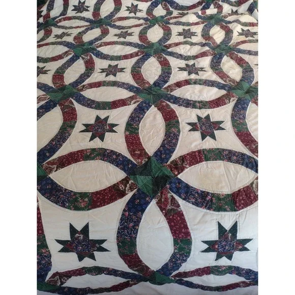 Vtg Double Wedding Ring Cutters Quilt 85x79