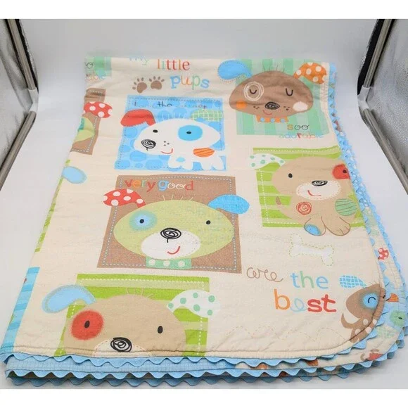 Puppy Dog Blue Quilt Baby Blanket Boys Girls Unisex 44