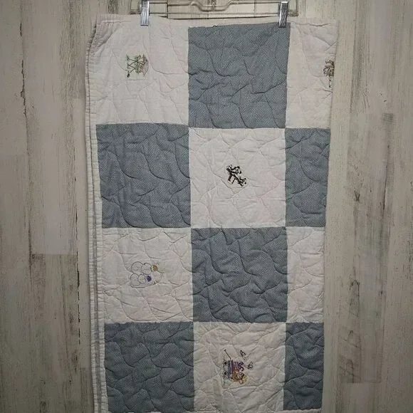 Handmade Embroidered Baby Quilt 43x36 inches