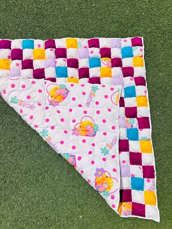 Handmade vintage Barbie checkered small Puff Quilt