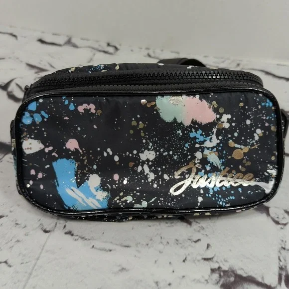 Justice Fanny Pack Black Color Splat Zippered Waist Hip Bag Bum Bag‎