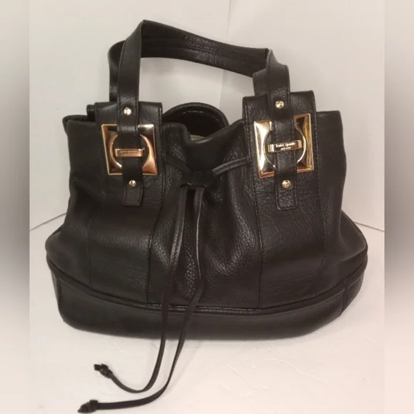 Kate Spade Pebbled Leather Black Satchel with Gold Accents