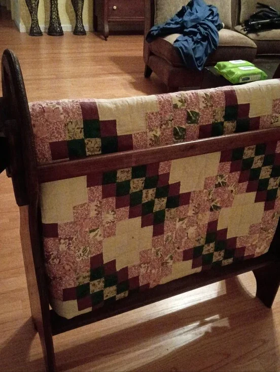 Handcrafted Patchwork Quilt in Cream, Burgundy & Green - Unbranded
