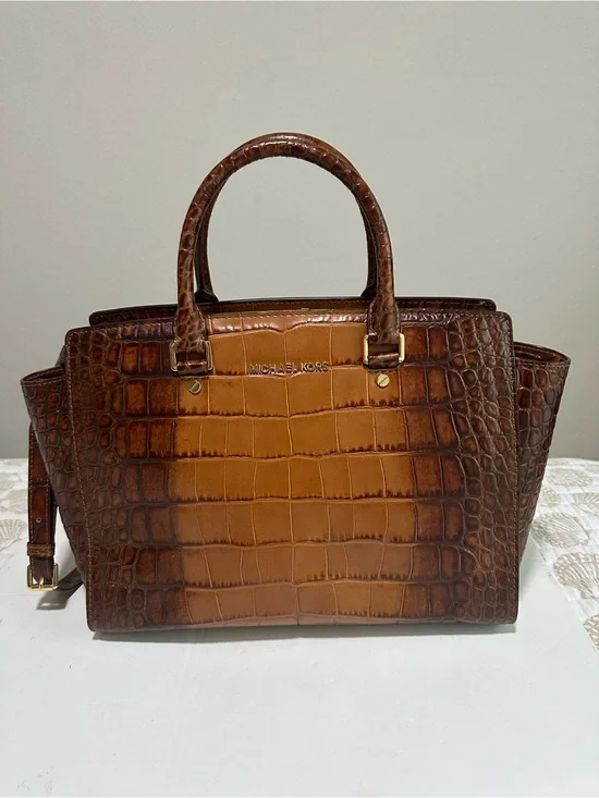 Michael Kors Bags | Michael Kors Selma Crocodile Leather Satchel | Color: Brown