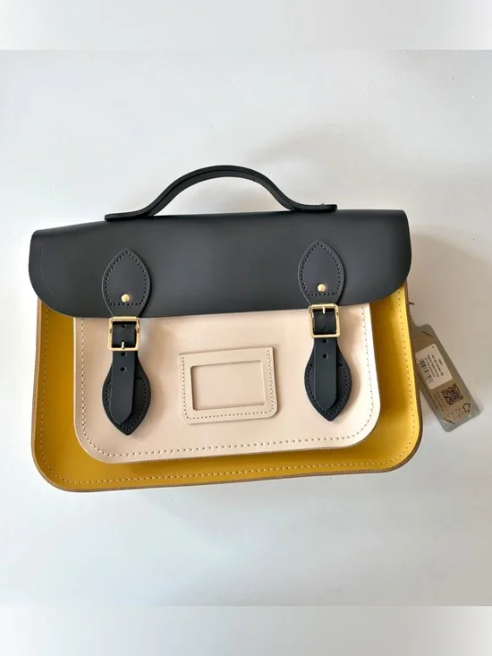 The Cambridge Satchel Co. || Tri-Color Batchel Briefcase Navy Indian Gold NWT