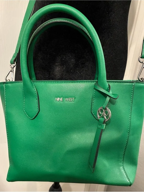 Nine West Bright Green Faux Leather Satchel with Charm