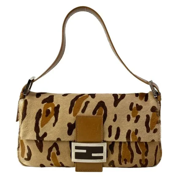 Fendi Mama Bucket Handbag 26424 Beige Light Brown Dark Brown Unborn Calf Leather