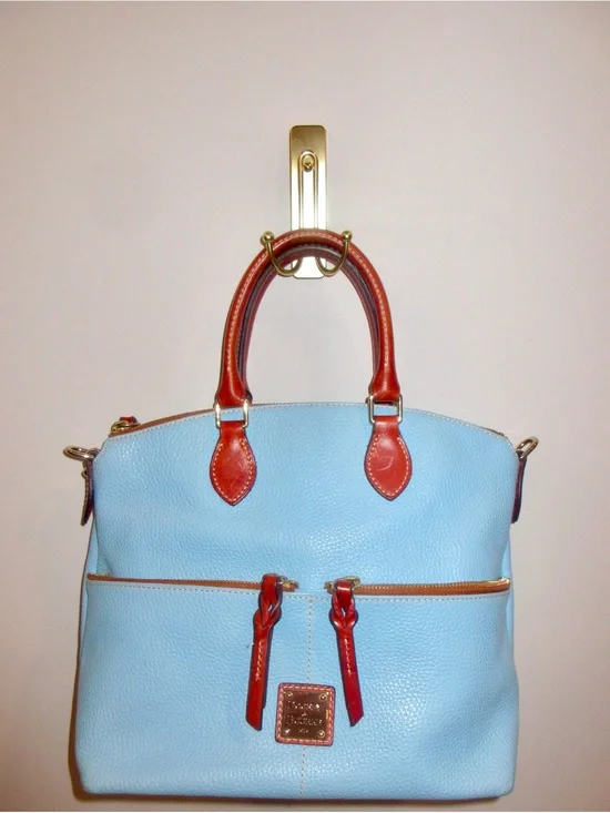 Dooney & Bourke Sky Blue Leather Satchel with Brown Trim