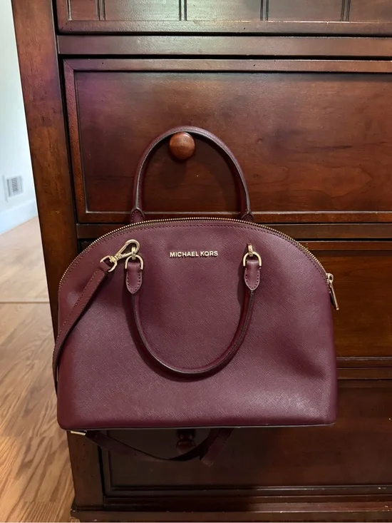Michael Kors Burgundy Dome Satchel with Gold Hardware