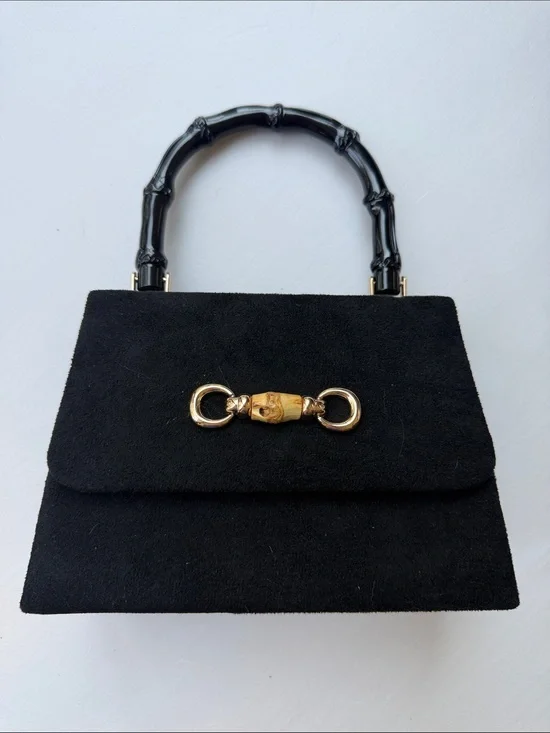 Black Suede Lulu Bag with Bamboo-Style Handle