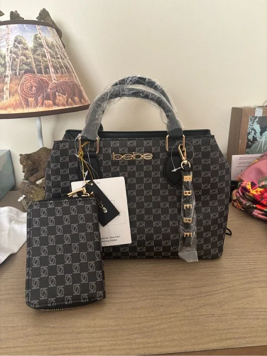 bebe adela monogram Satchel with Matching Wallet