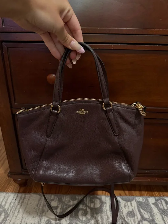 Coach Pebbled Leather Satchel in Dark Brown with Gold Hardware