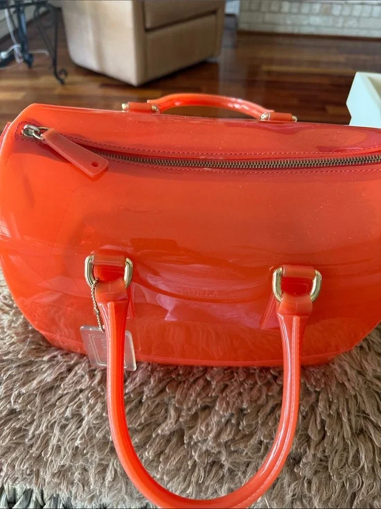 Furla Glossy Orange Patent Dome Satchel