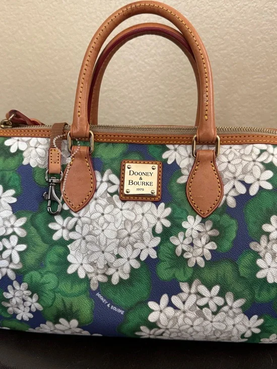 Dooney & Bourke Green, Navy & White Floral Leather-Trim Satchel