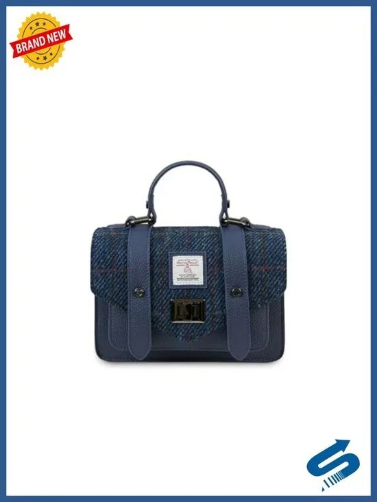 Harris Tweed and Genuine Leather Satchel with Twist Lock Closure