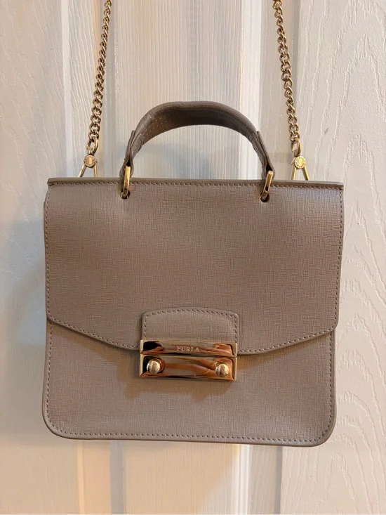 Furla Saffiano Leather Top-Handle Satchel with Gold Hardware