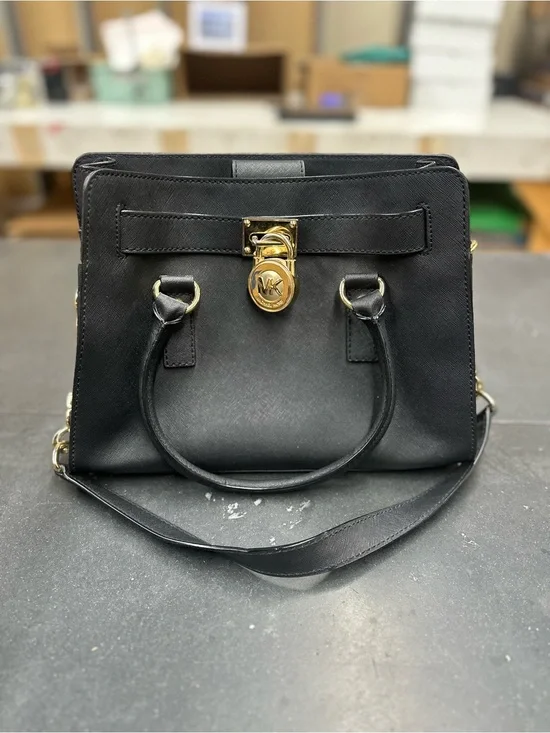 Michael Kors Black Saffiano Satchel with Gold Lock