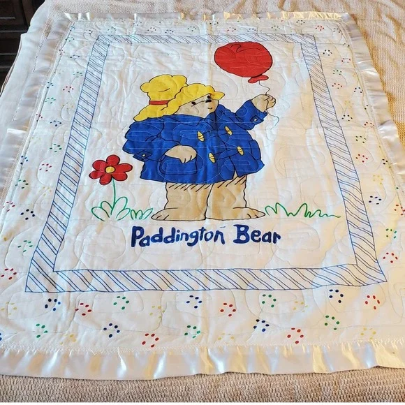 Handmade Paddington Bear Reversible Lightweight Cotton Quilt Satin Trim 45x38‎