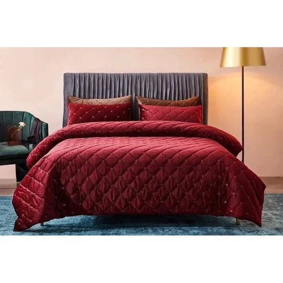 Deep Sleep Home‎ 100% Velvet Duvet Cover, Full Size, Dark Red