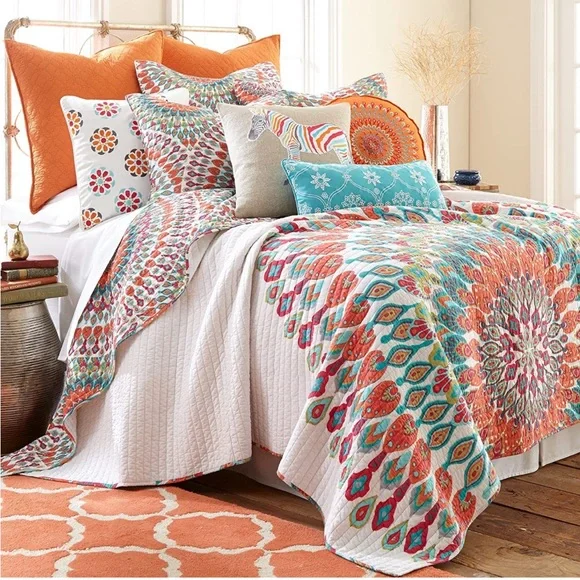 Levtex Home Reversible Cotton Floral Medallion Boho Queen Quilt & Shams Set