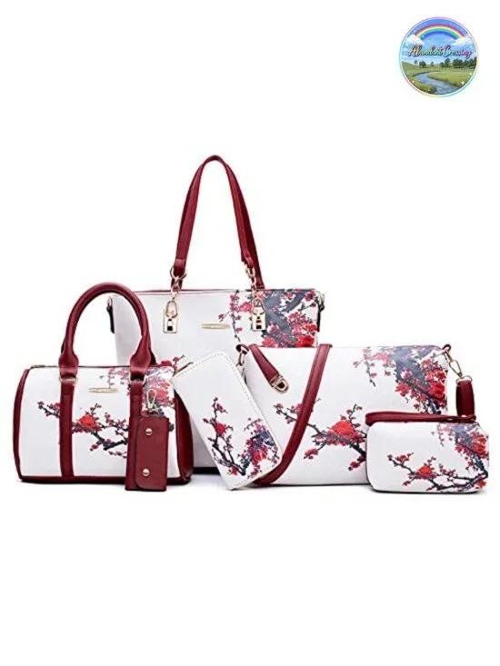 6-Piece Faux Leather Handbag Set: Tote, Satchel, Clutch, Wallet, Key Holder