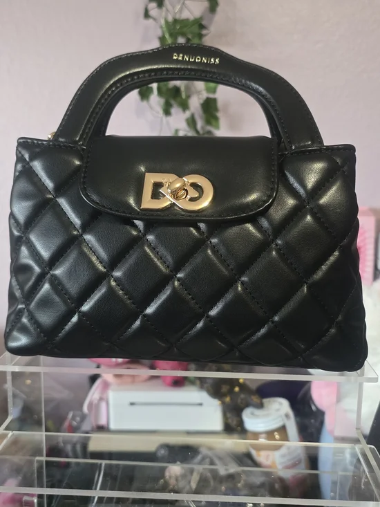 Quilted Top-Handle Bag in Black with Gold Hardware
