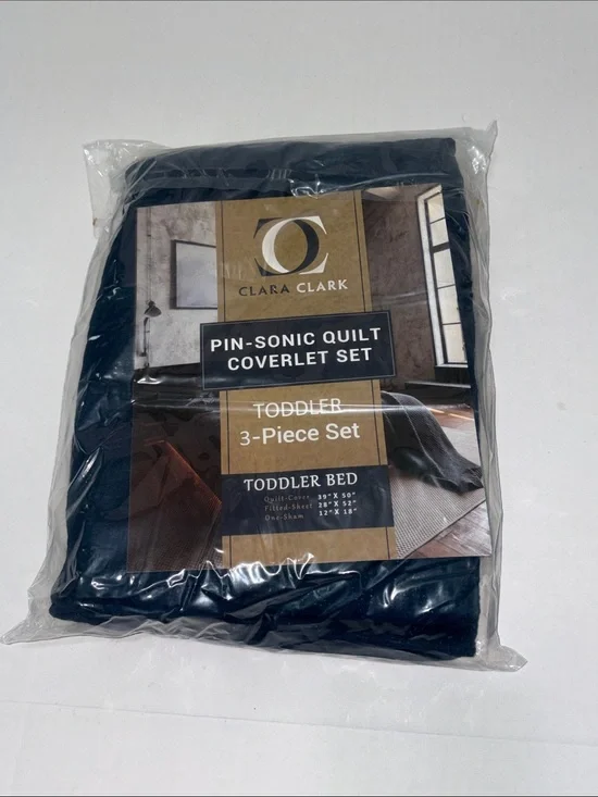 Clara Clark Navy Pin-Sonic Toddler Quilt Coverlet Set - 3-Piece New