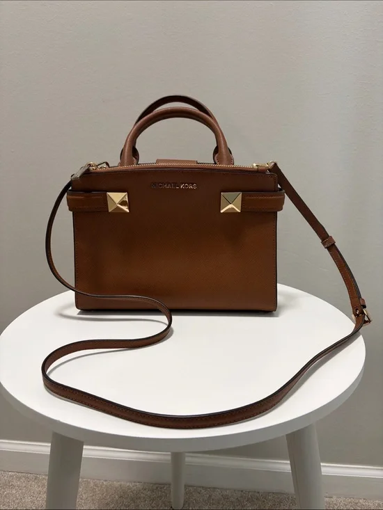 Michael Kors Brown Leather Satchel with Gold Hardware