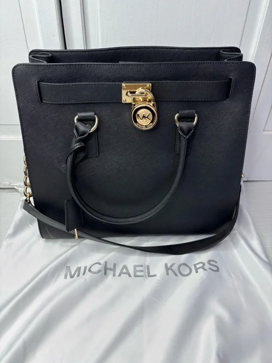 MICHAEL KORS Black Hamilton Saffiano Leather Satchel