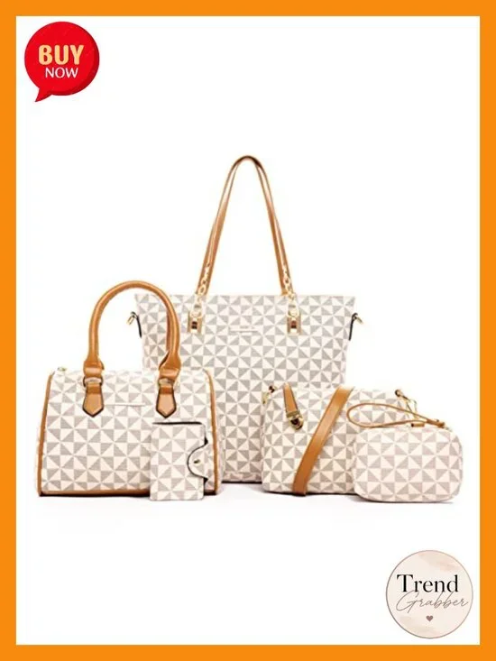 6-Piece Faux Leather Satchel & Tote Set with Wallets