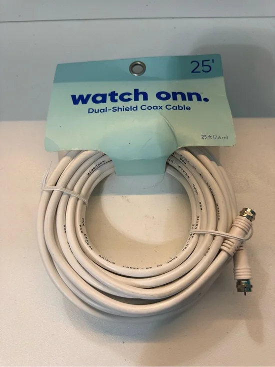 25' White Dual-Shield Coax Cable