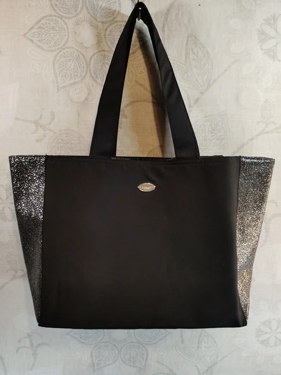 Coach Black Tote with Silver Glitter Side Panels