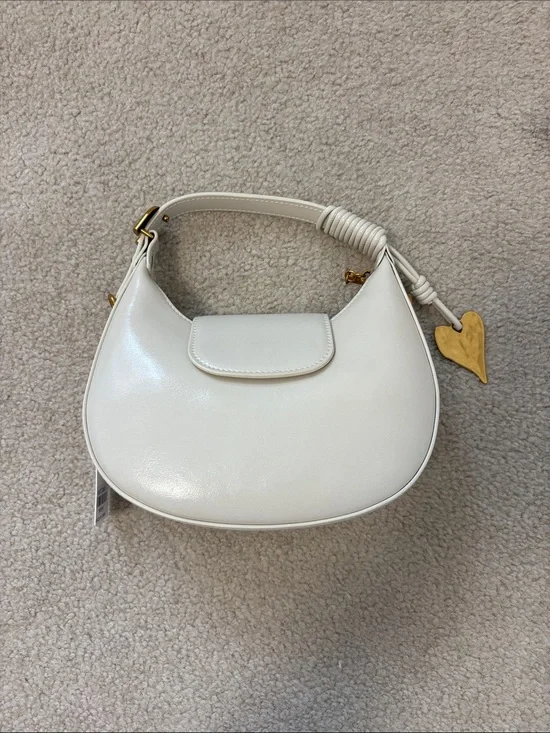 Cream Crescent Shoulder Bag with Heart Charm