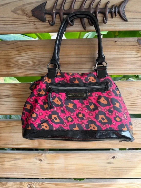 Vintage Betsey Johnson Pink Leopard Print Satchel