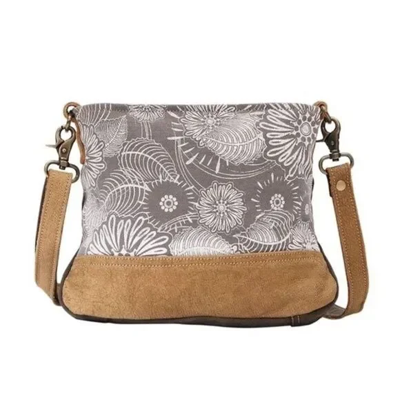 Myra Bag Handmade Saplings Shoulder Bag Upcycled Canvas & Cowhide Leather
