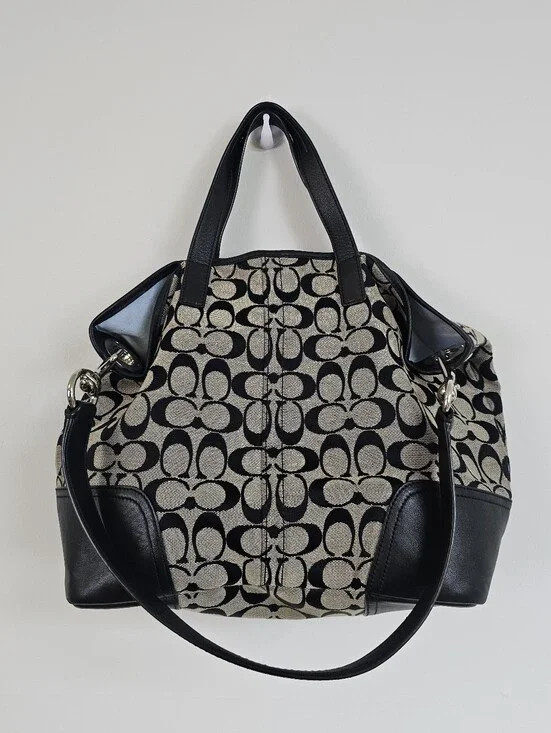 Coach Signature Hadley Black Leather Canvas Bag