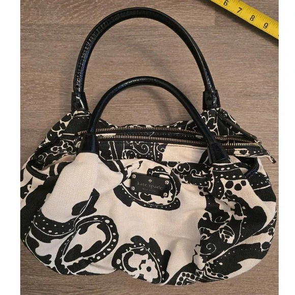 Kate Spade New‎ York Black White Paisley Canvas Leather Trim Shoulder Bag
